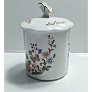 Aynsley Vintage Bone China Cottage Garden - Lidded Jam Pot Butterfly Handle 5"